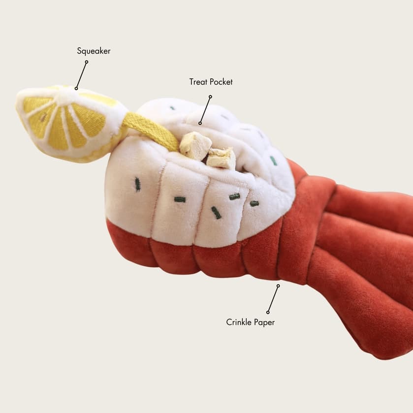 Grilled lobster plush dog nosework toy